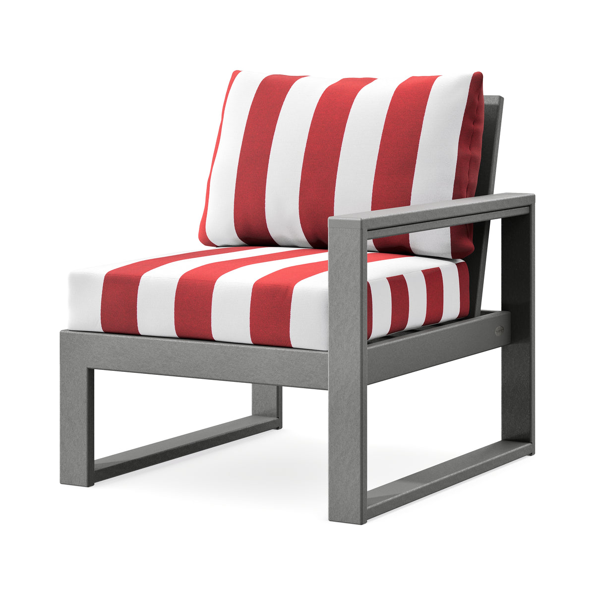 POLYWOOD EDGE Modular Right Arm Chair in Slate Grey / Cabana Stripe Crimson