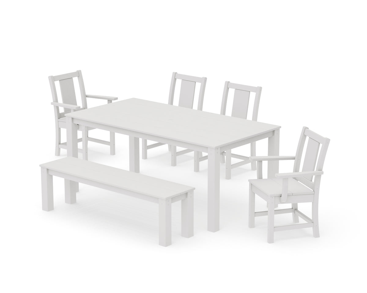 POLYWOOD Prairie 6-Piece Parsons Dining Set with Bench with Prairie Dining Side Chair in Vintage White