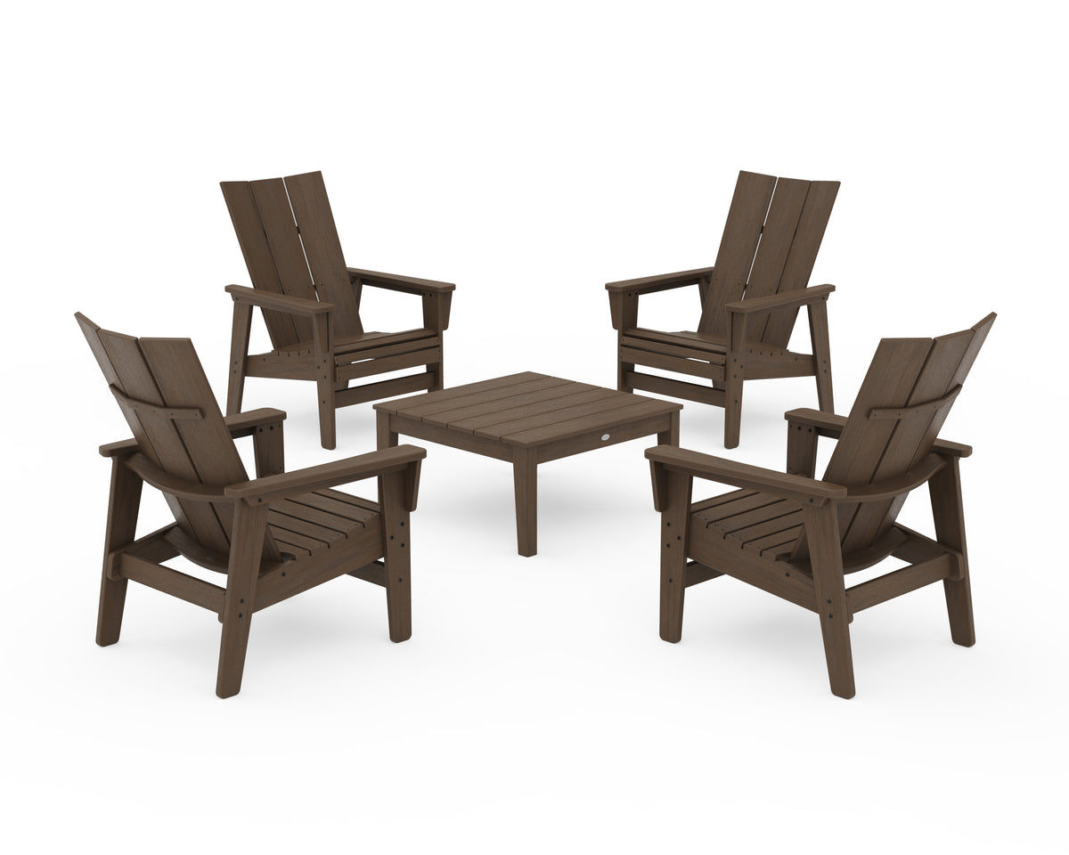 POLYWOOD 5-Piece Modern Grand Upright Adirondack Chair Conversation Group in Kona
