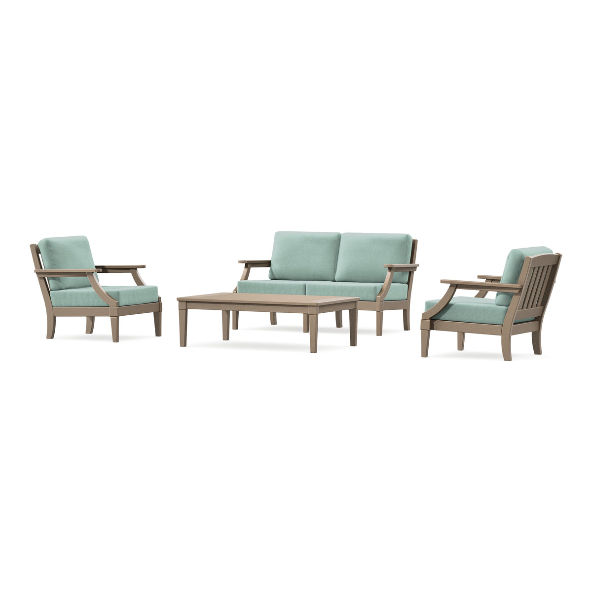 POLYWOOD PW Designer Series Estate Lounge 4-Piece Loveseat Set in Vintage Sahara / Glacier Spa