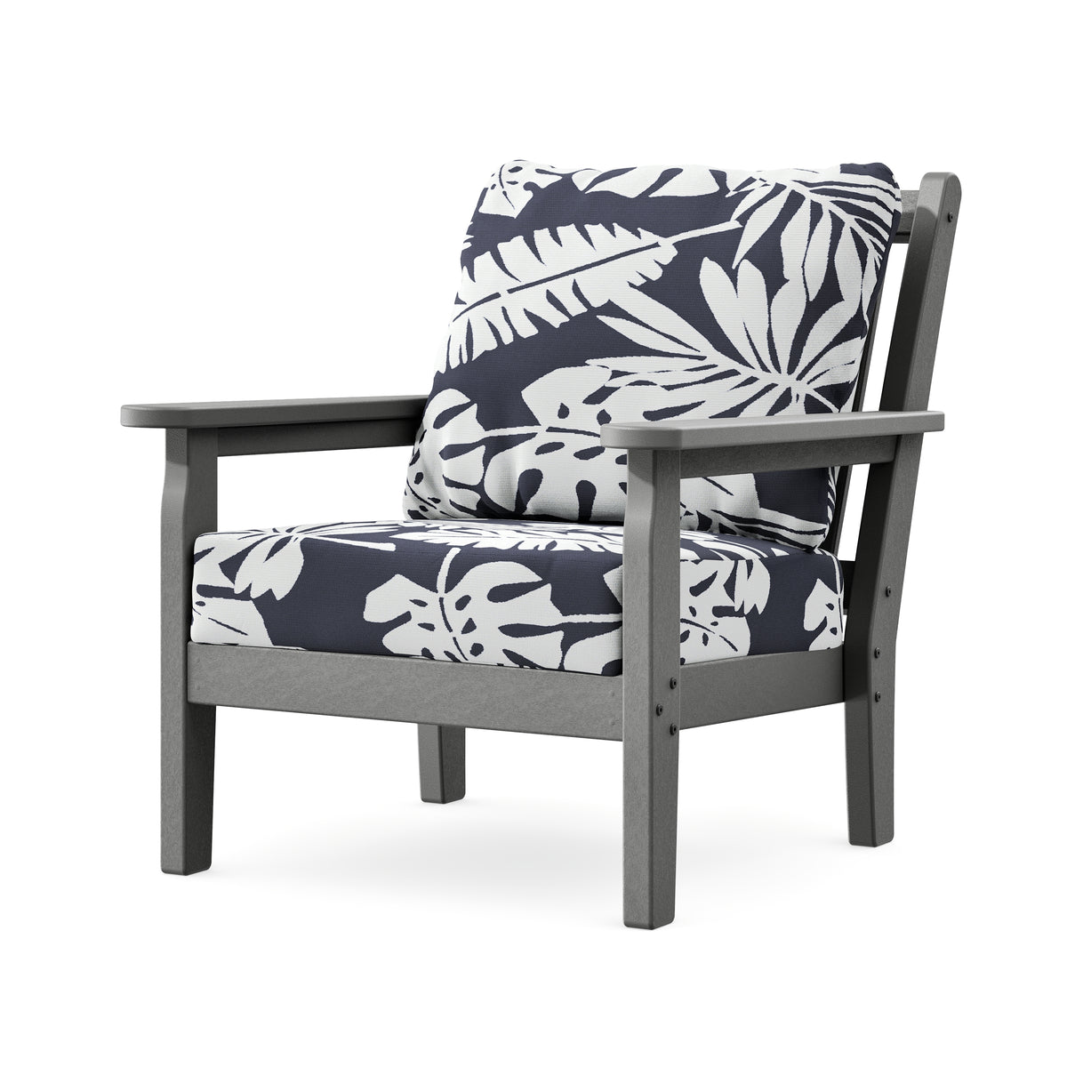 POLYWOOD Chippendale Deep Seating Chair in Slate Grey / Leaf Navy