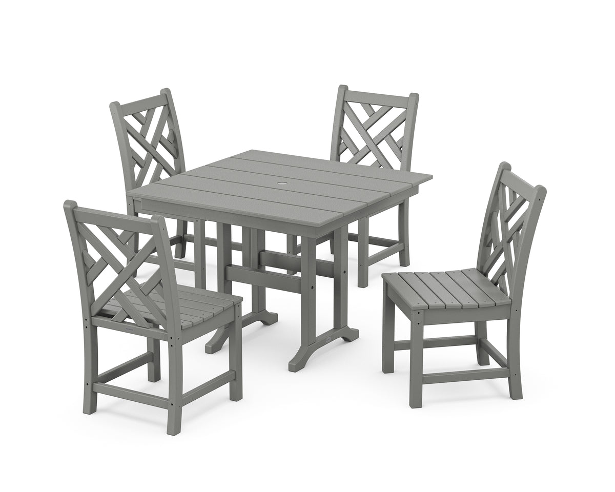 POLYWOOD Chippendale Side Chair 5-Piece Farmhouse Dining Set in Slate Grey