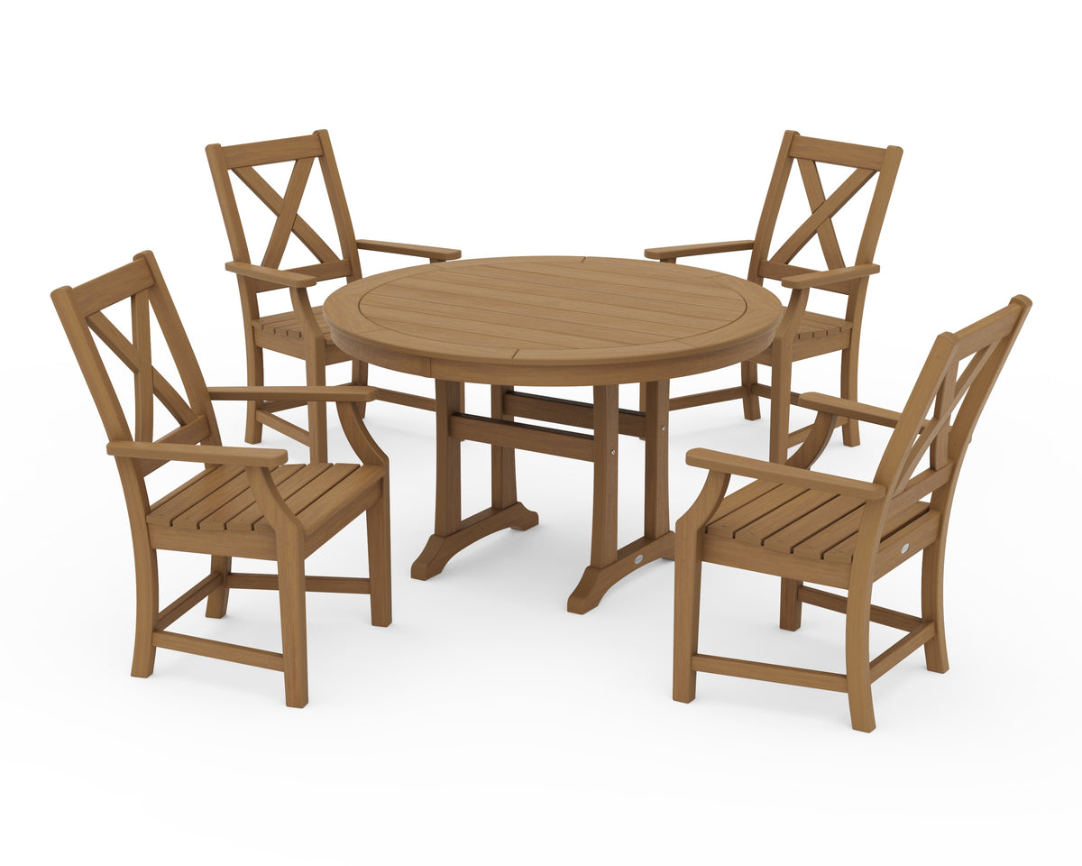 POLYWOOD Braxton 5-Piece Nautical Trestle Arm Chair Dining Set in Natural