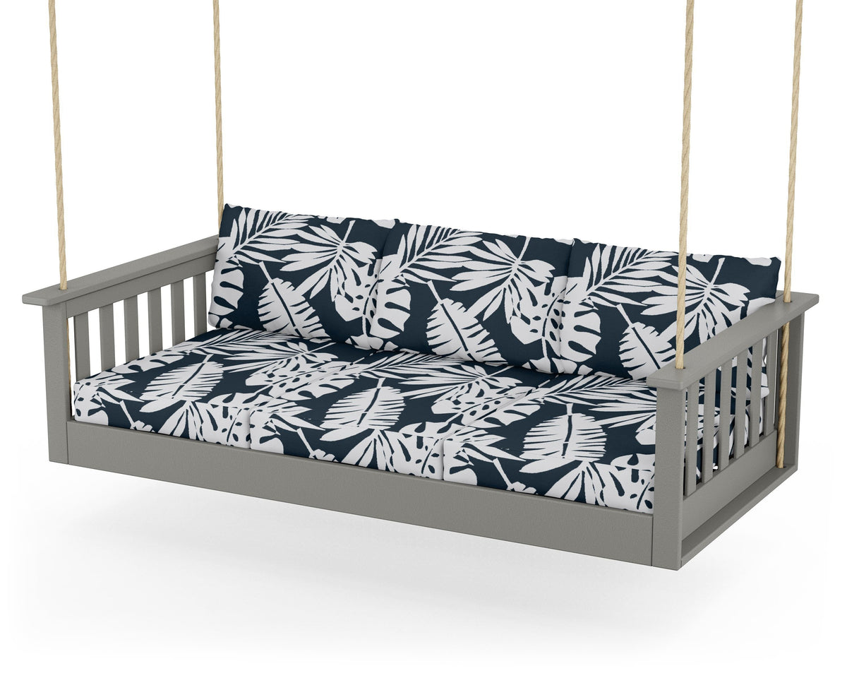 POLYWOOD Vineyard Daybed Swing in Slate Grey / Leaf Marine Indigo