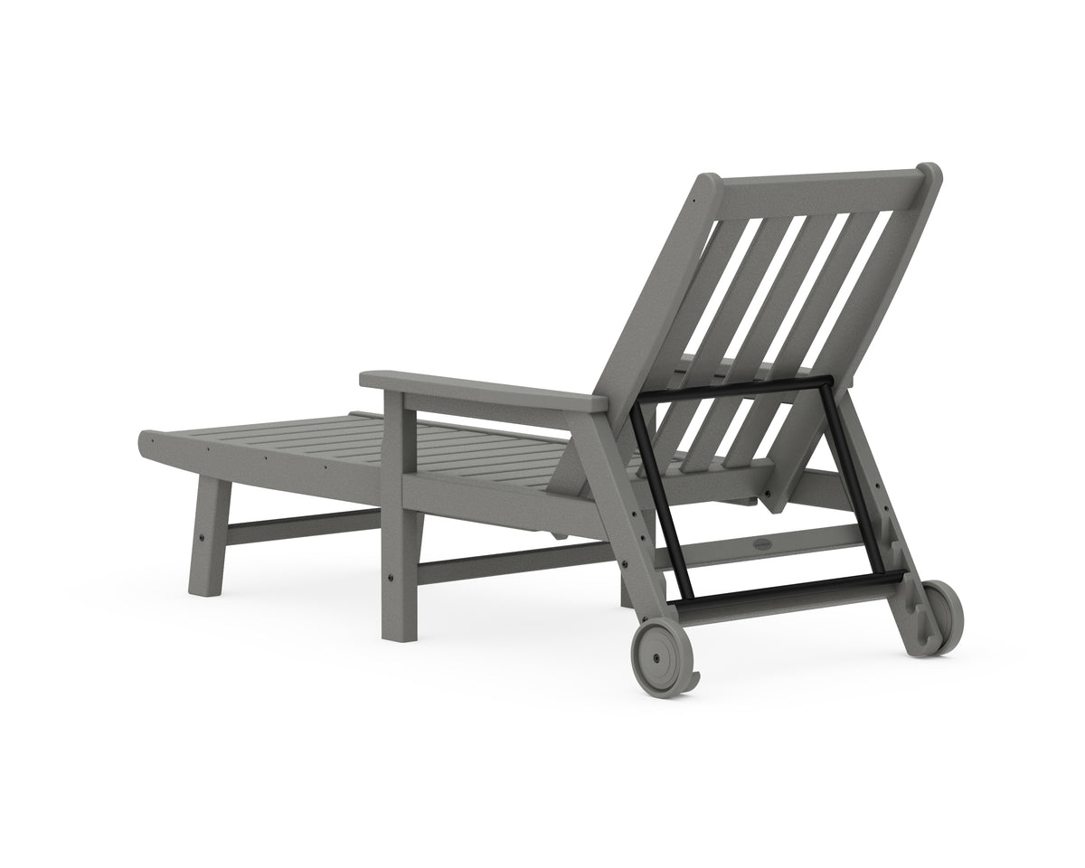 Additional angle of the POLYWOOD Vineyard Chaise with Arms and Wheels in Slate Grey