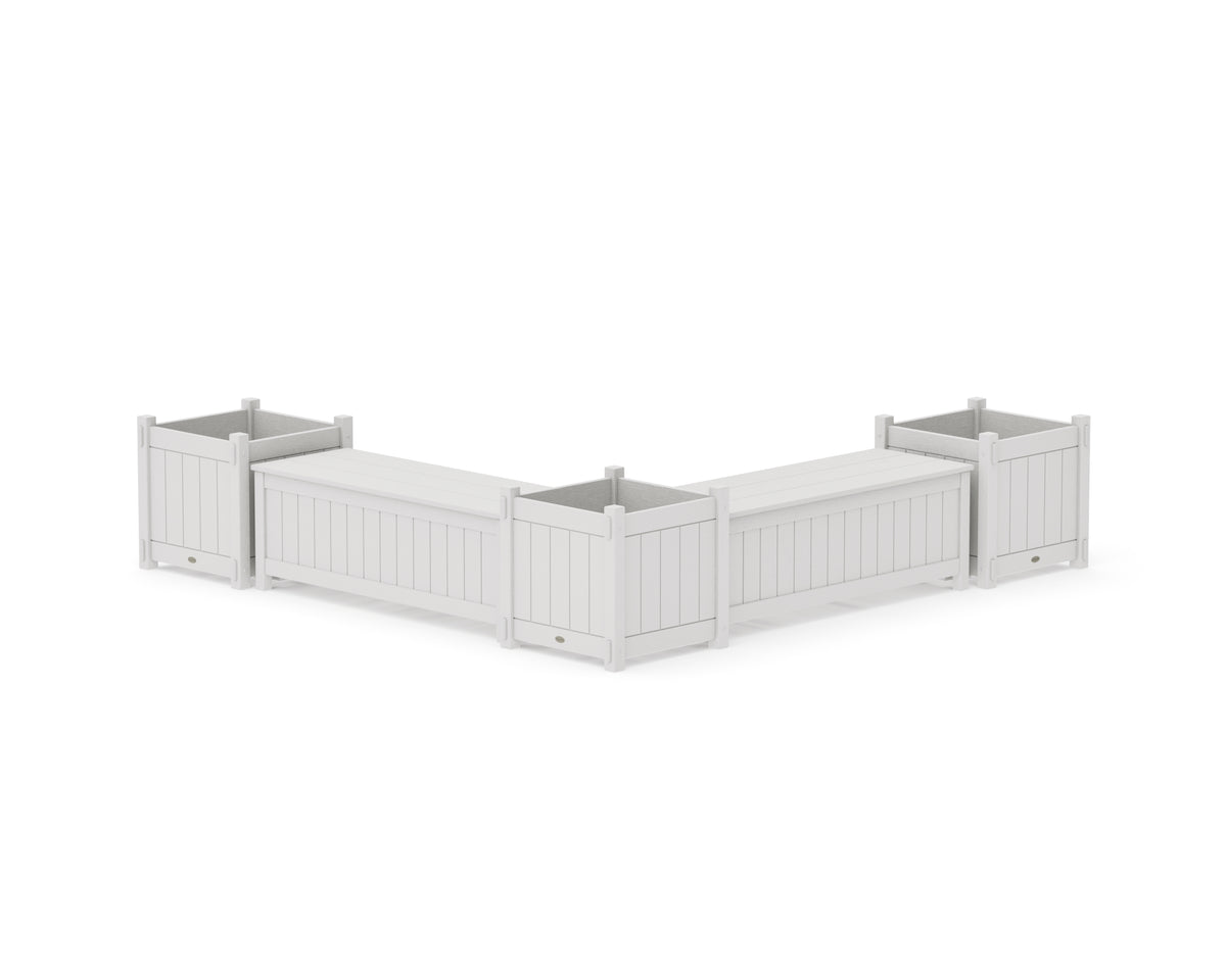 POLYWOOD 48" Vineyard L-Shaped Planter Storage Bench Corner Set - Large in Vintage White