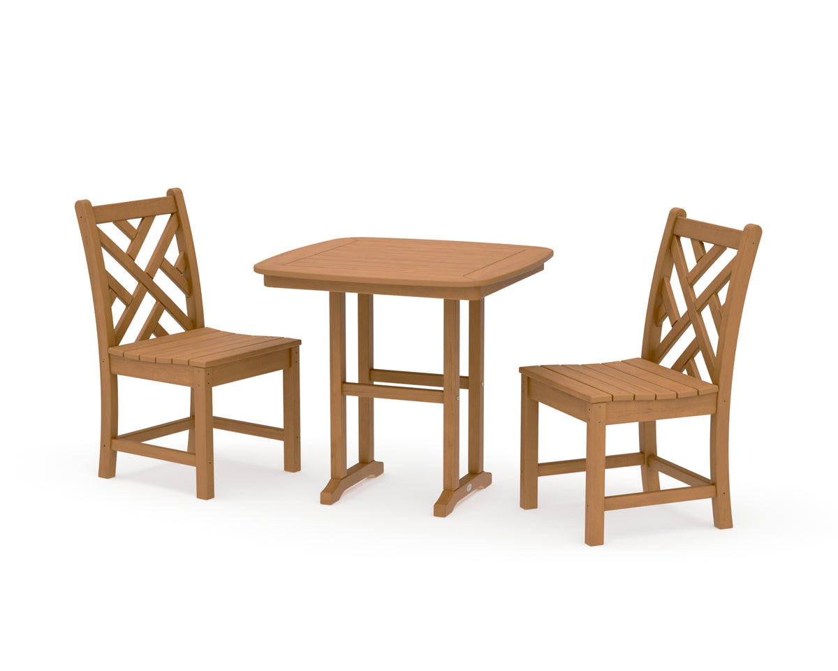 POLYWOOD Chippendale Side Chair 3-Piece Dining Set in Natural
