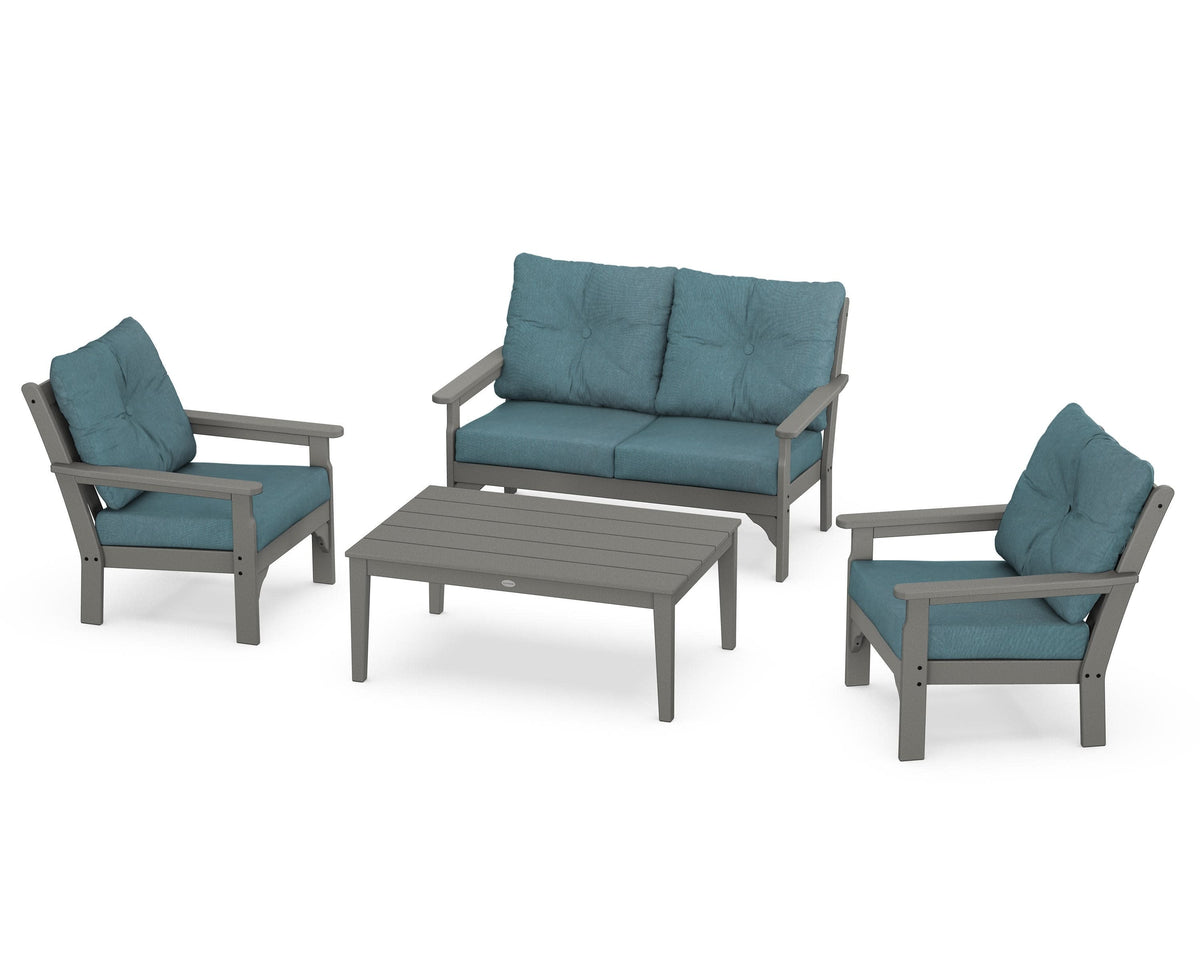 POLYWOOD Vineyard 4-Piece Deep Seating Set with Two Chairs and Loveseat in Slate Grey / Ocean Teal