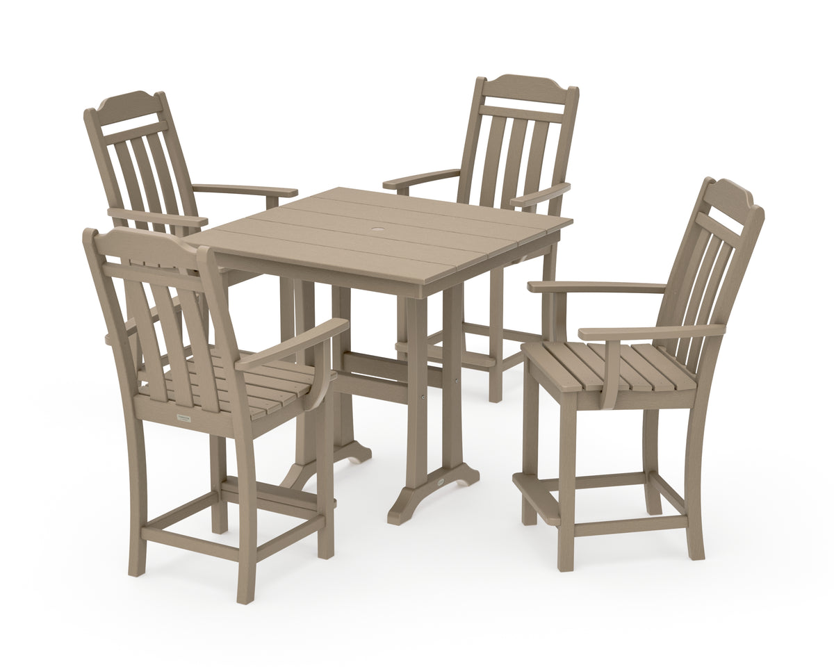 POLYWOOD Country Living Cottage 5-Piece Farmhouse Counter Set with Trestle Legs in Vintage Sahara