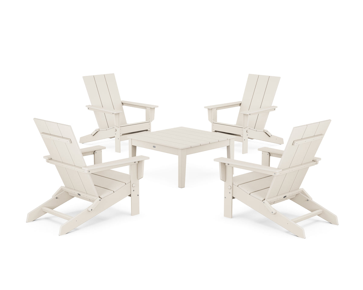 POLYWOOD 5-Piece Modern Studio Folding Adirondack Chair Conversation Group in Sand