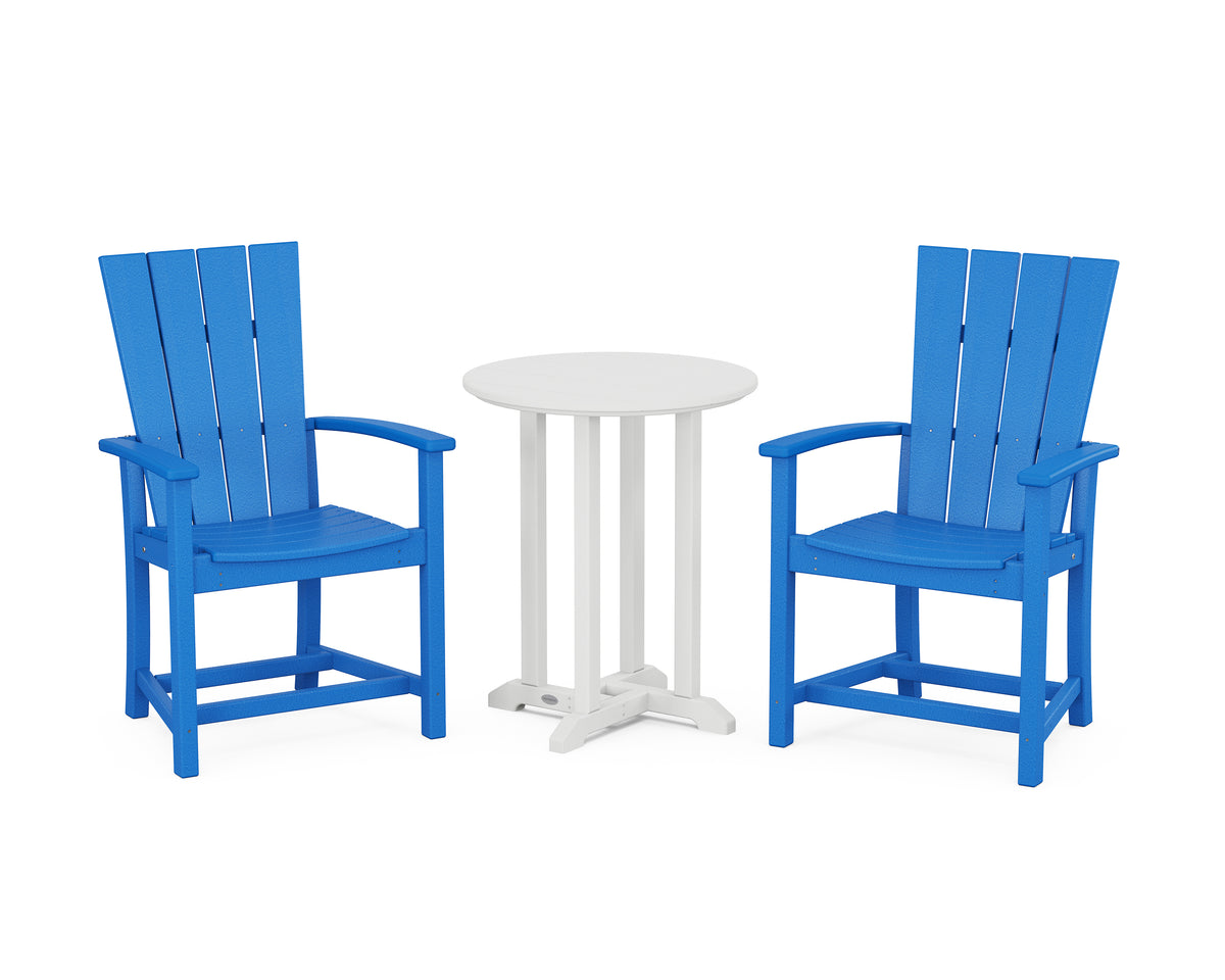 POLYWOOD Quattro 3-Piece Round Farmhouse Bistro Dining Set in Pacific Blue / White