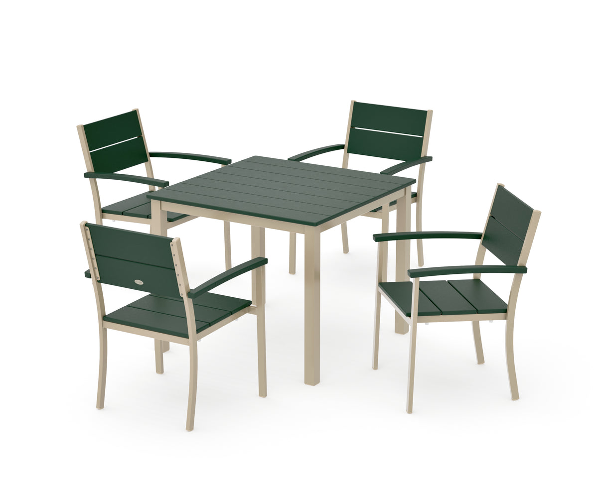 POLYWOOD Main Street 5-Piece Dining Set with Main Street 36" x 36" Dining Table in Sand / Green
