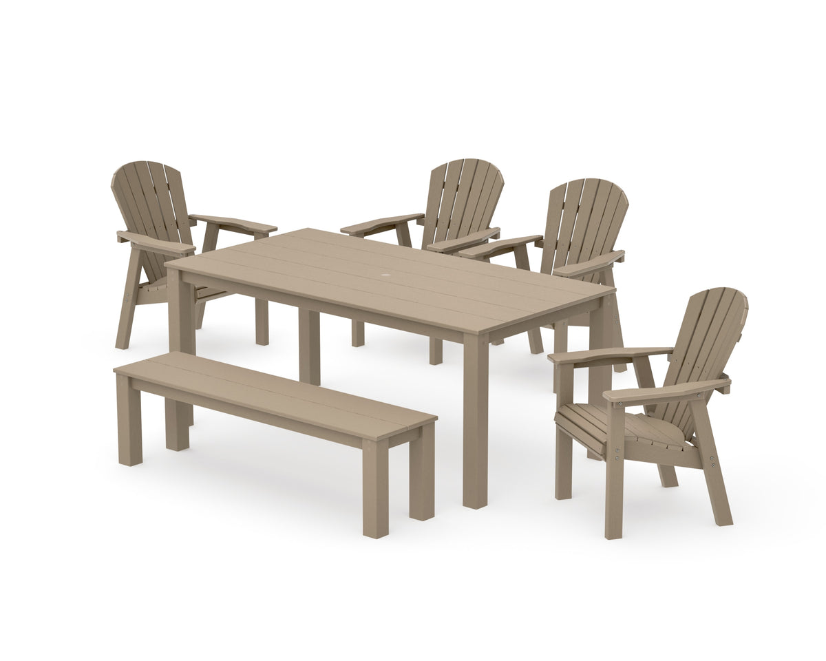 POLYWOOD Seashell 6-Piece Parsons Dining Set with Bench in Vintage Sahara