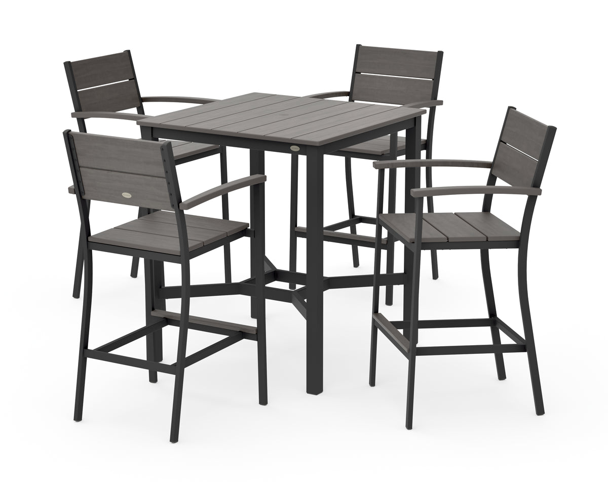 POLYWOOD Main Street 5-Piece Bar Set in Black / Driftwood