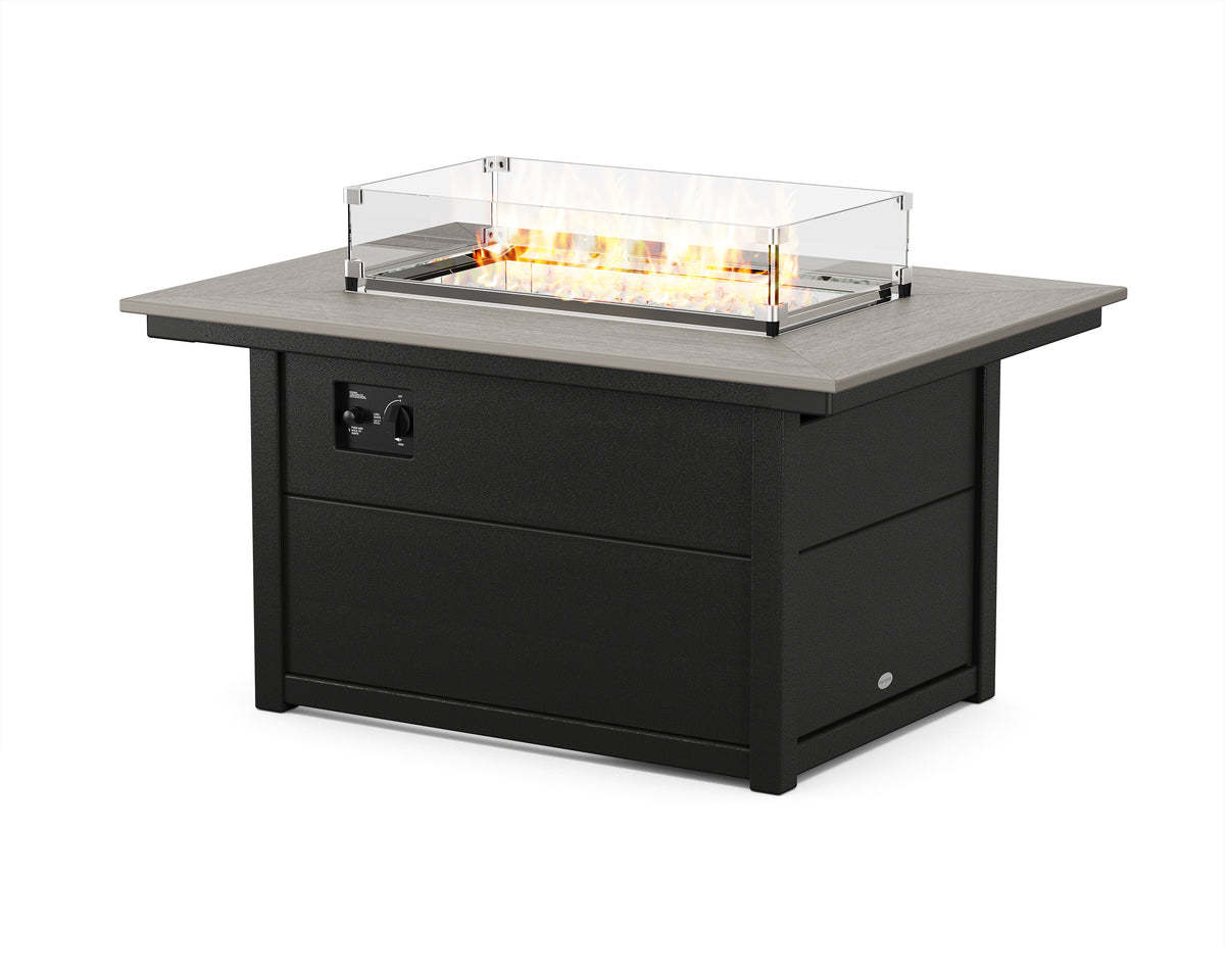 POLYWOOD Rectangle 34"x46" Fire Pit Table in Black / Driftwood