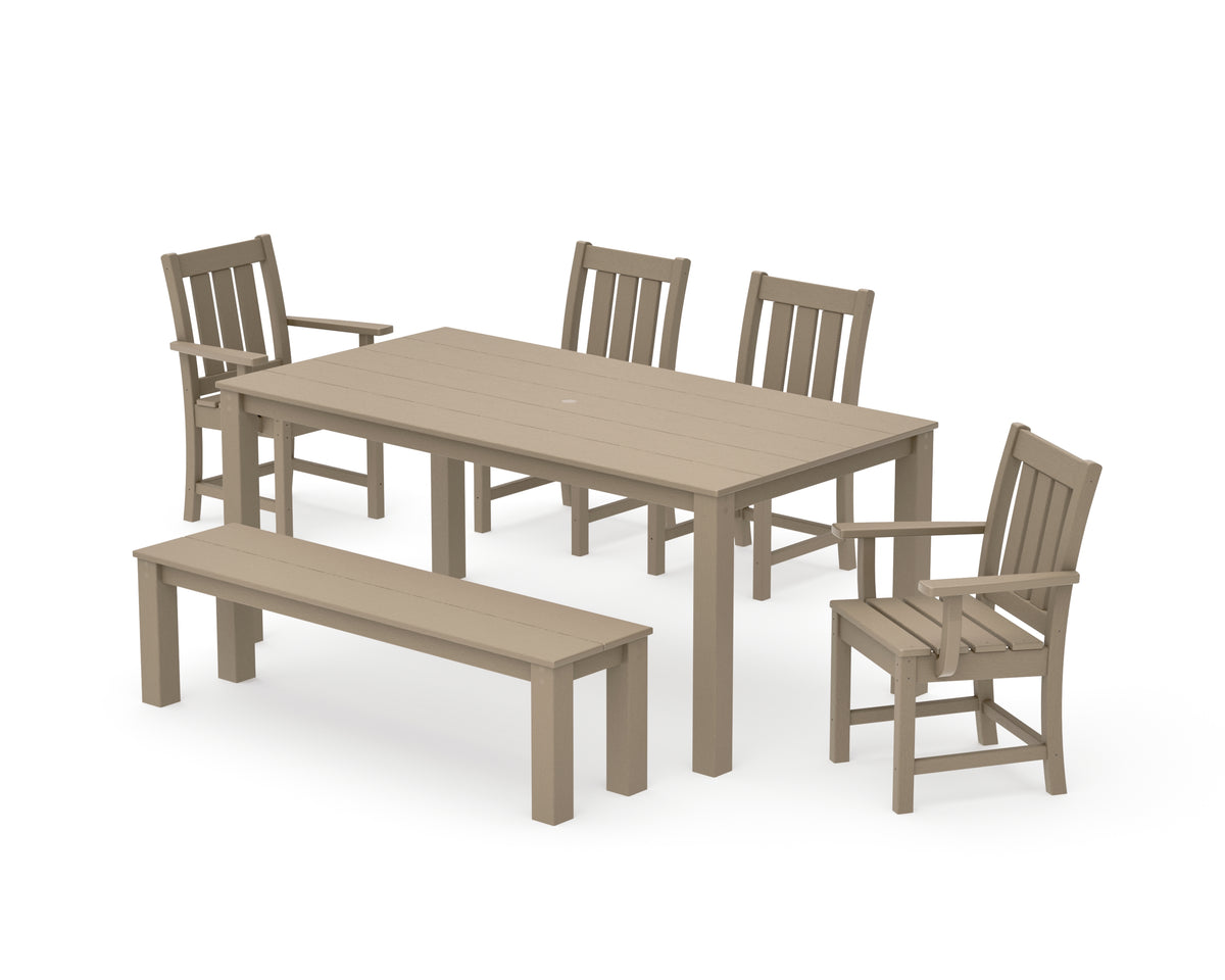 POLYWOOD Oxford 6-Piece Parsons Dining Set with Bench with Oxford Dining Side Chair in Vintage Sahara