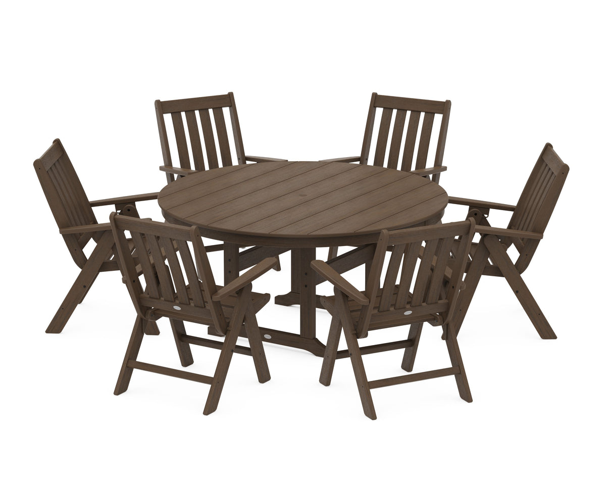 POLYWOOD Vineyard 7-Piece Folding Chair Round Farmhouse Dining Set in Kona