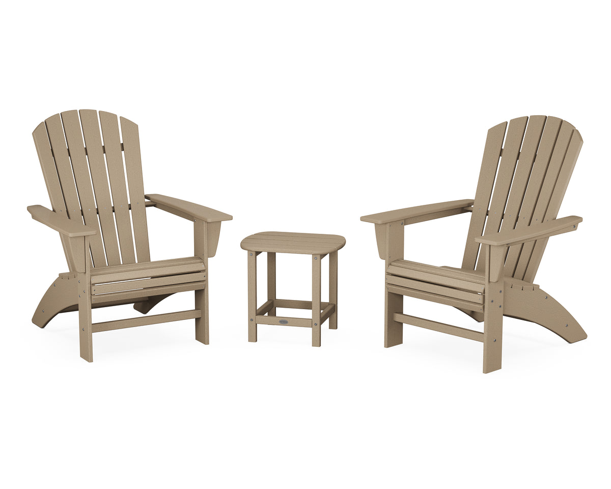 POLYWOOD Nautical 3-Piece Curveback Adirondack Set in Vintage Sahara