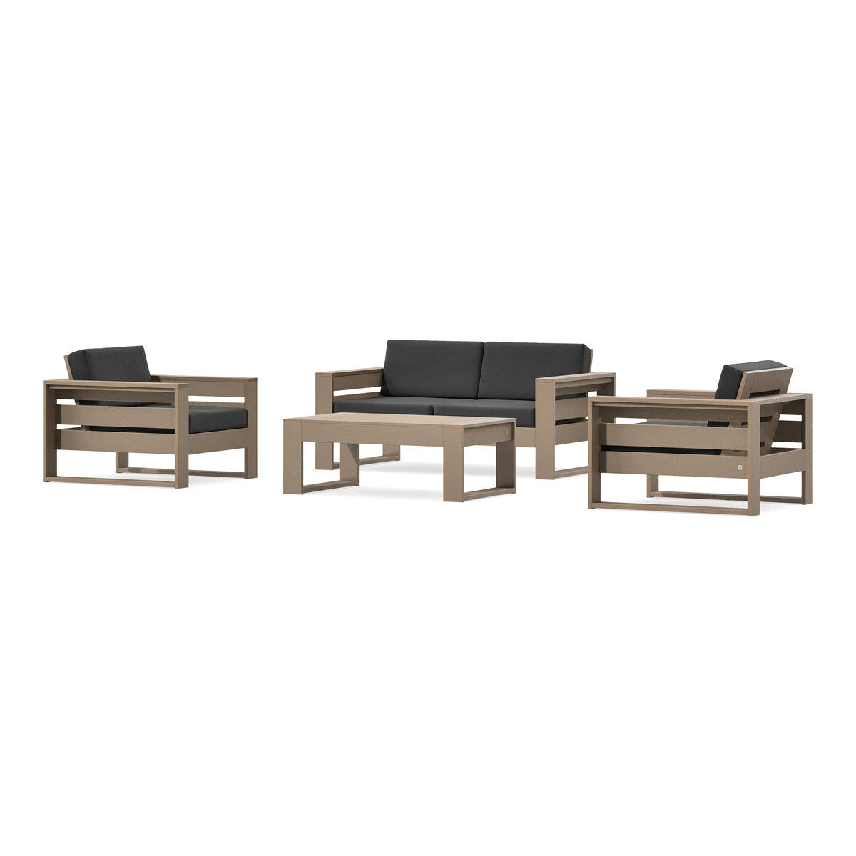 POLYWOOD PW Designer Series Latitude 4-Piece Lounge Loveseat Set in Vintage Sahara / Spectrum Carbon