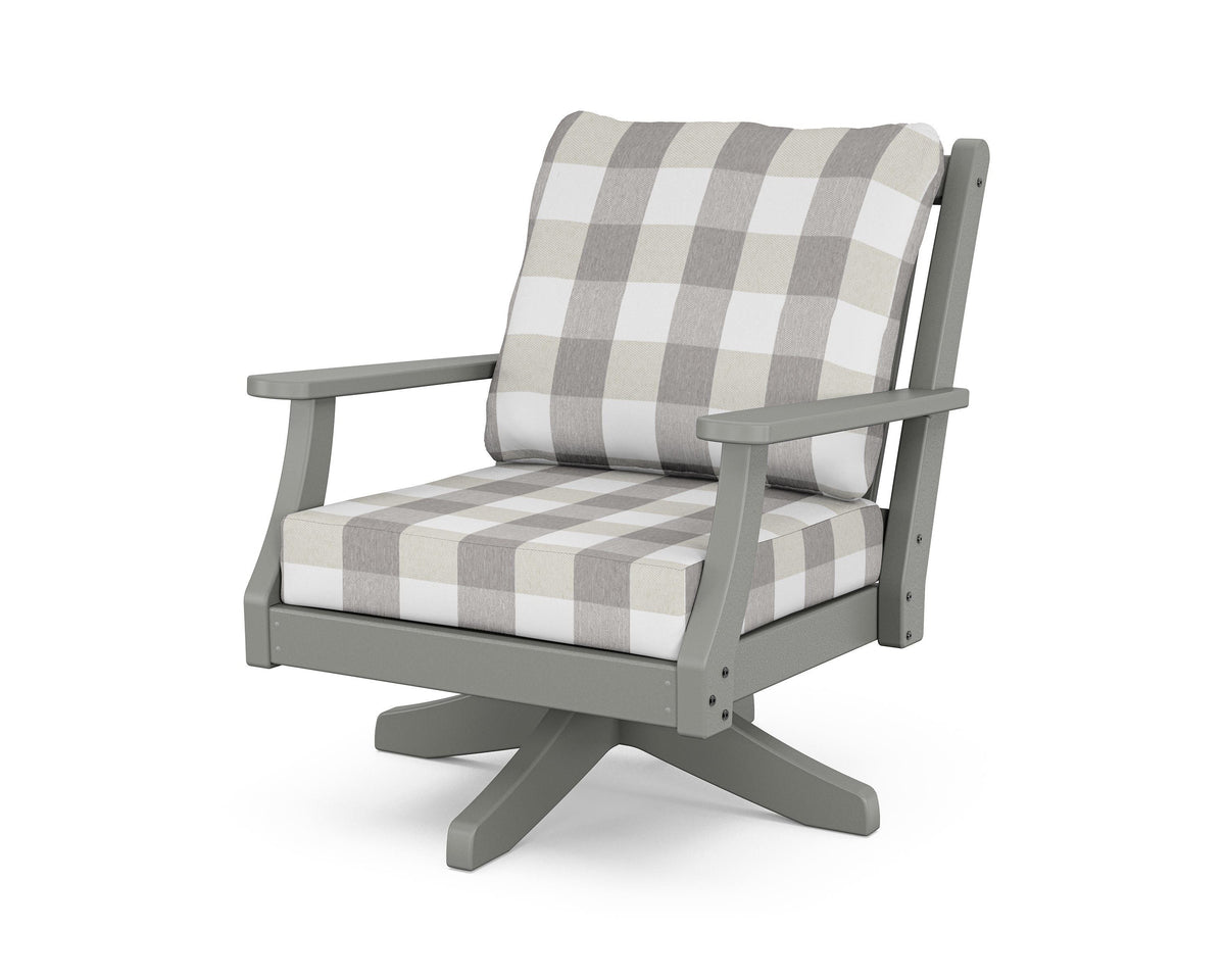 POLYWOOD Wovendale Deep Seating Swivel Chair in Slate Grey / Buffalo Plaid Grey Mist