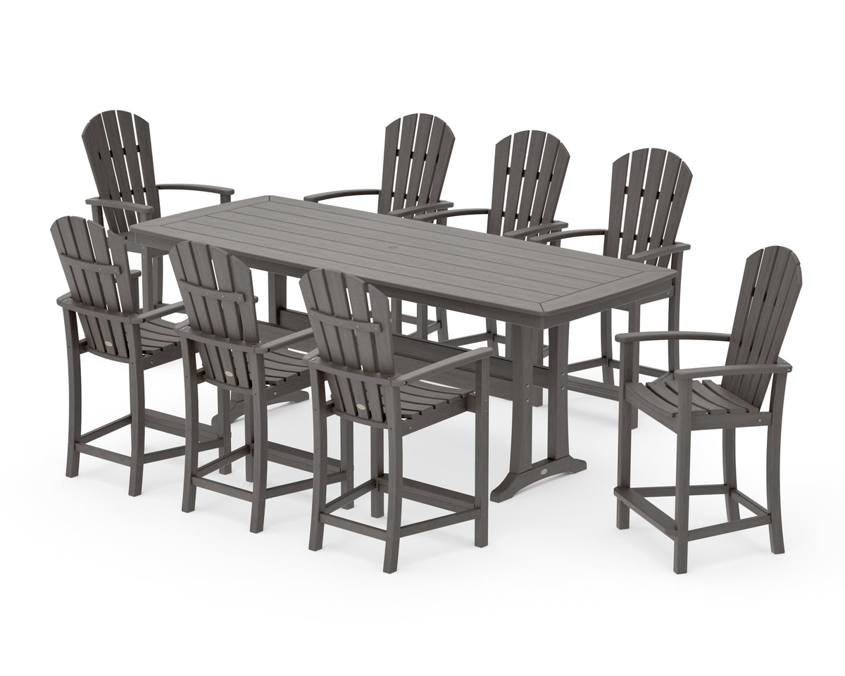 POLYWOOD Palm Coast 9-Piece Counter Set with Trestle Legs in Driftwood