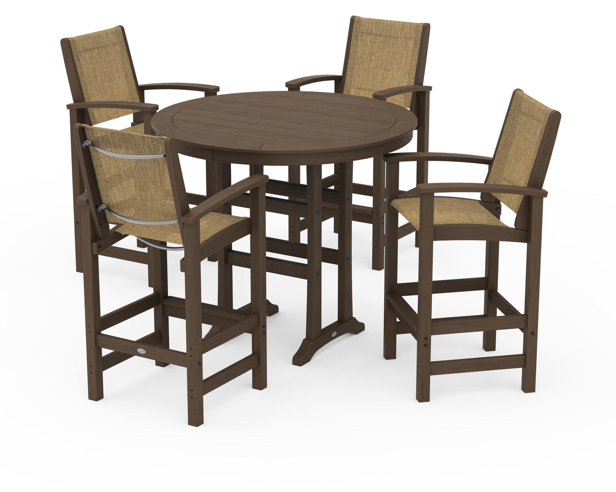 POLYWOOD Coastal 5-Piece Nautical Trestle Bar Set in Kona / Burlap