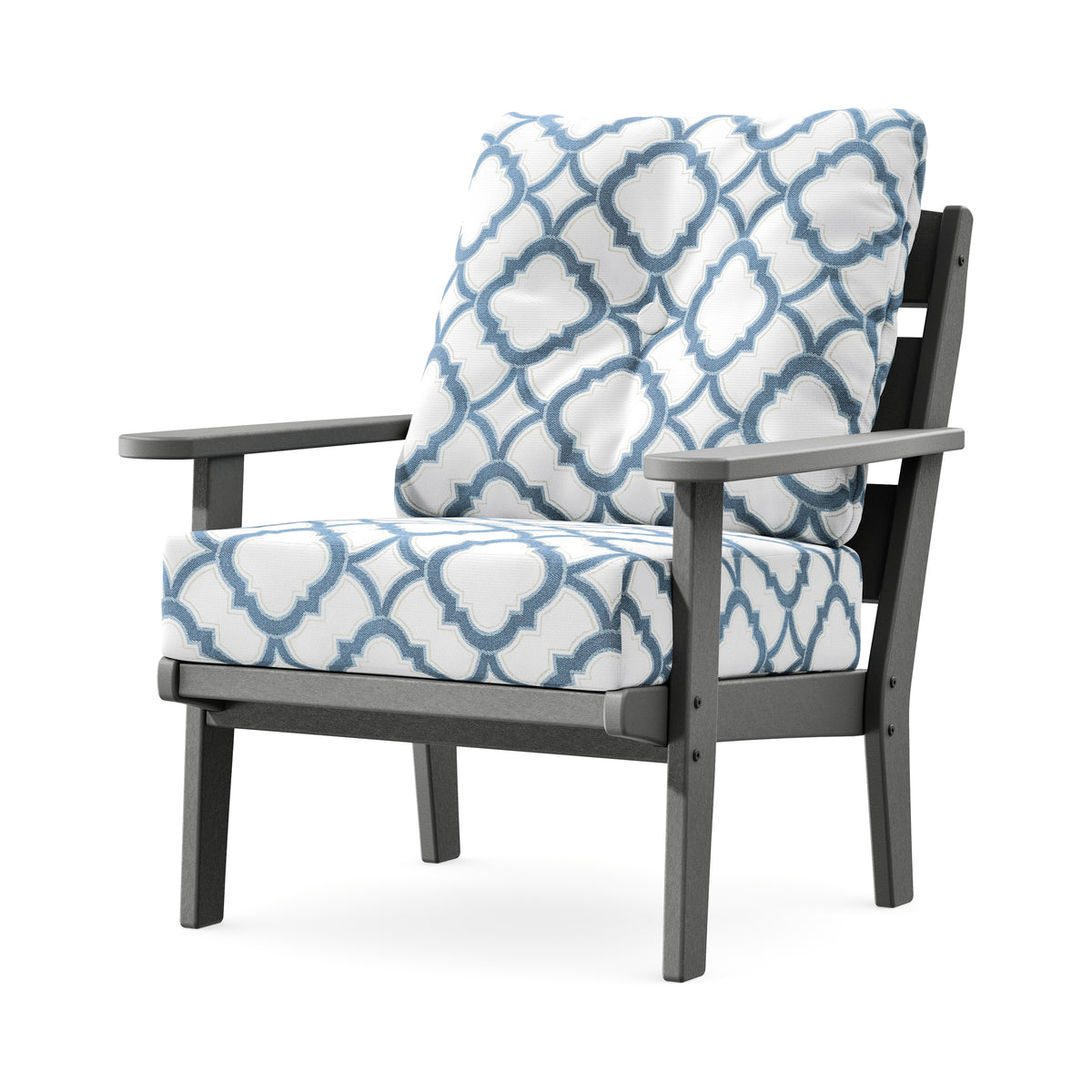 POLYWOOD Lakeside Deep Seating Chair in Slate Grey / Trellis Sky Blue