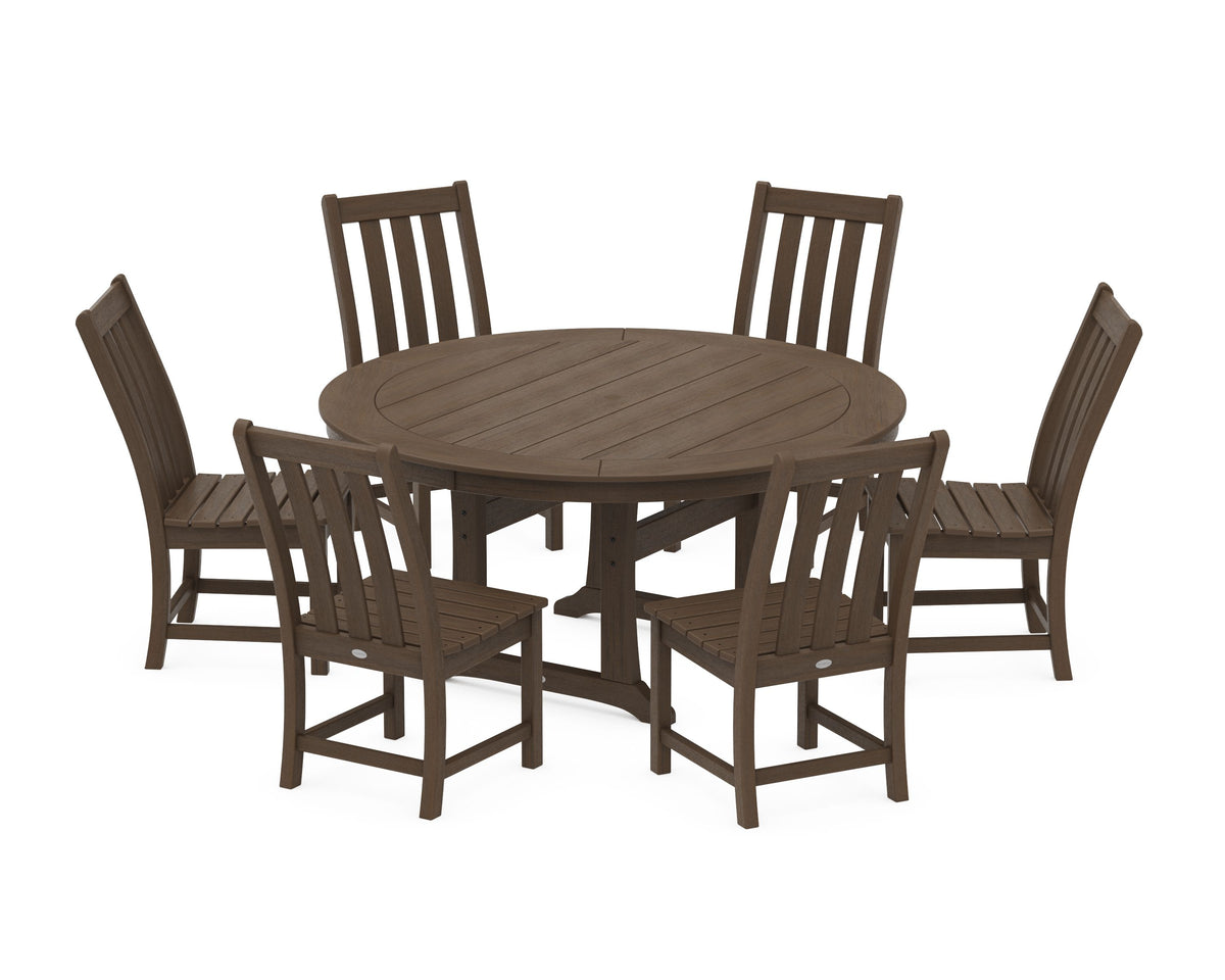POLYWOOD Vineyard 7-Piece Side Chair Round Dining Set in Kona