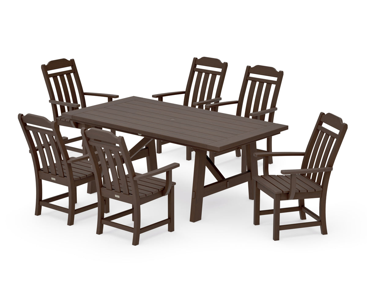 POLYWOOD Cottage Arm Chair 7-Piece Rustic Farmhouse Dining Set in Kona