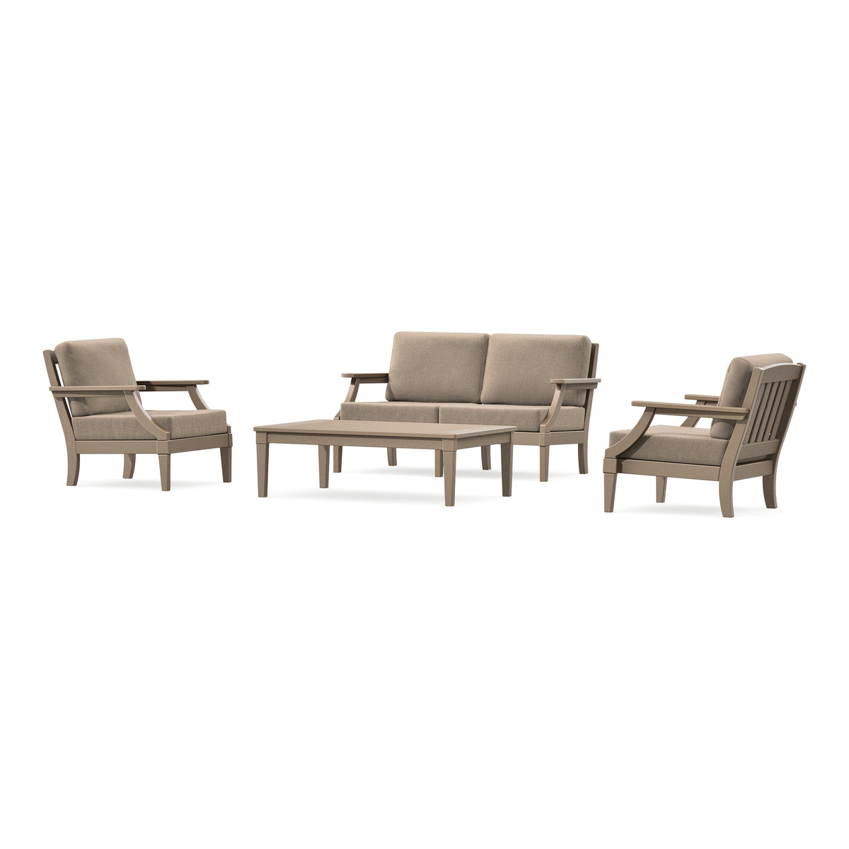 POLYWOOD PW Designer Series Estate Lounge 4-Piece Loveseat Set in Vintage Sahara / Spiced Burlap