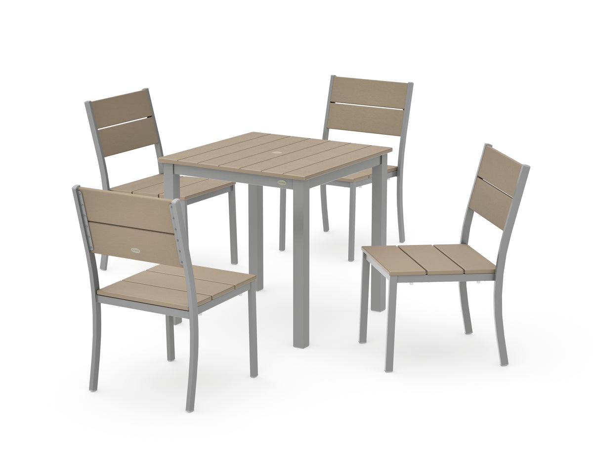 POLYWOOD Main Street 5-Piece Square Dining Set- Small in Silver / Vintage Sahara