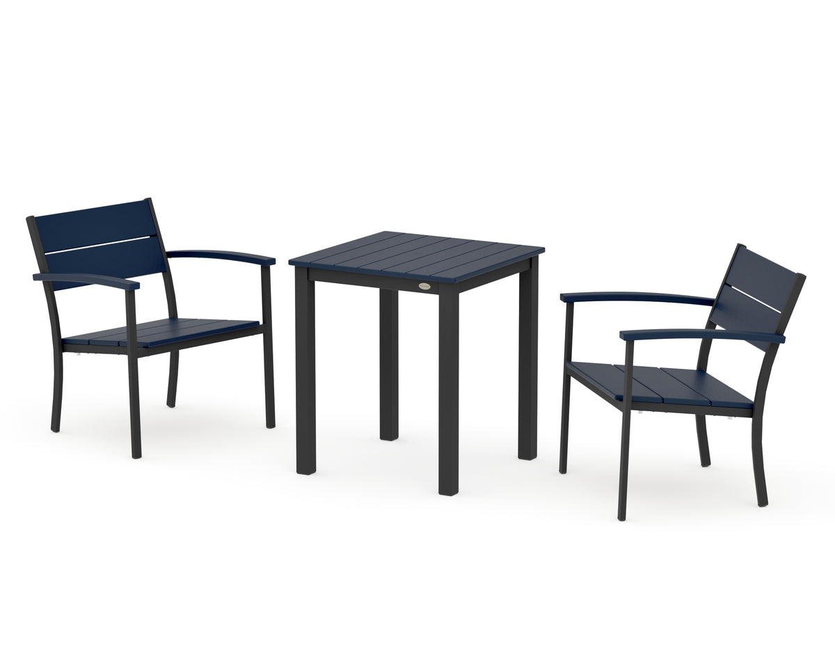 POLYWOOD Main Street 3-Piece Square Dining Set in Black / Navy