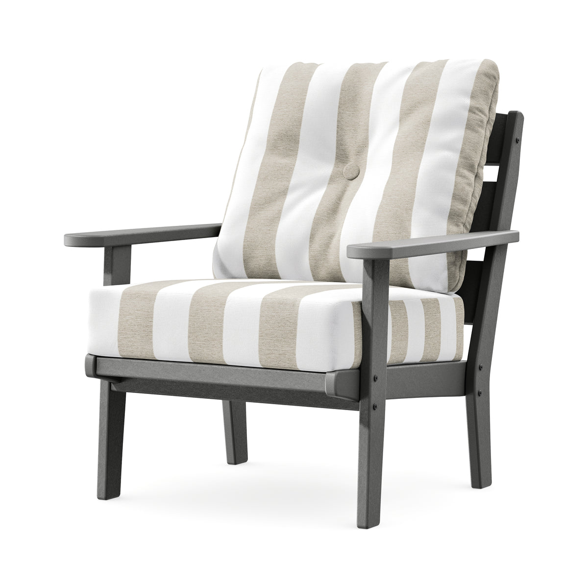 POLYWOOD Lakeside Deep Seating Chair in Slate Grey / Cabana Stripe Dune Burlap