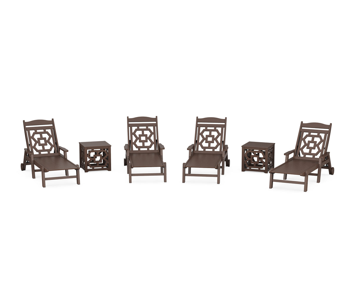 POLYWOOD Chinoiserie 6-Piece Chaise Set in Mahogany