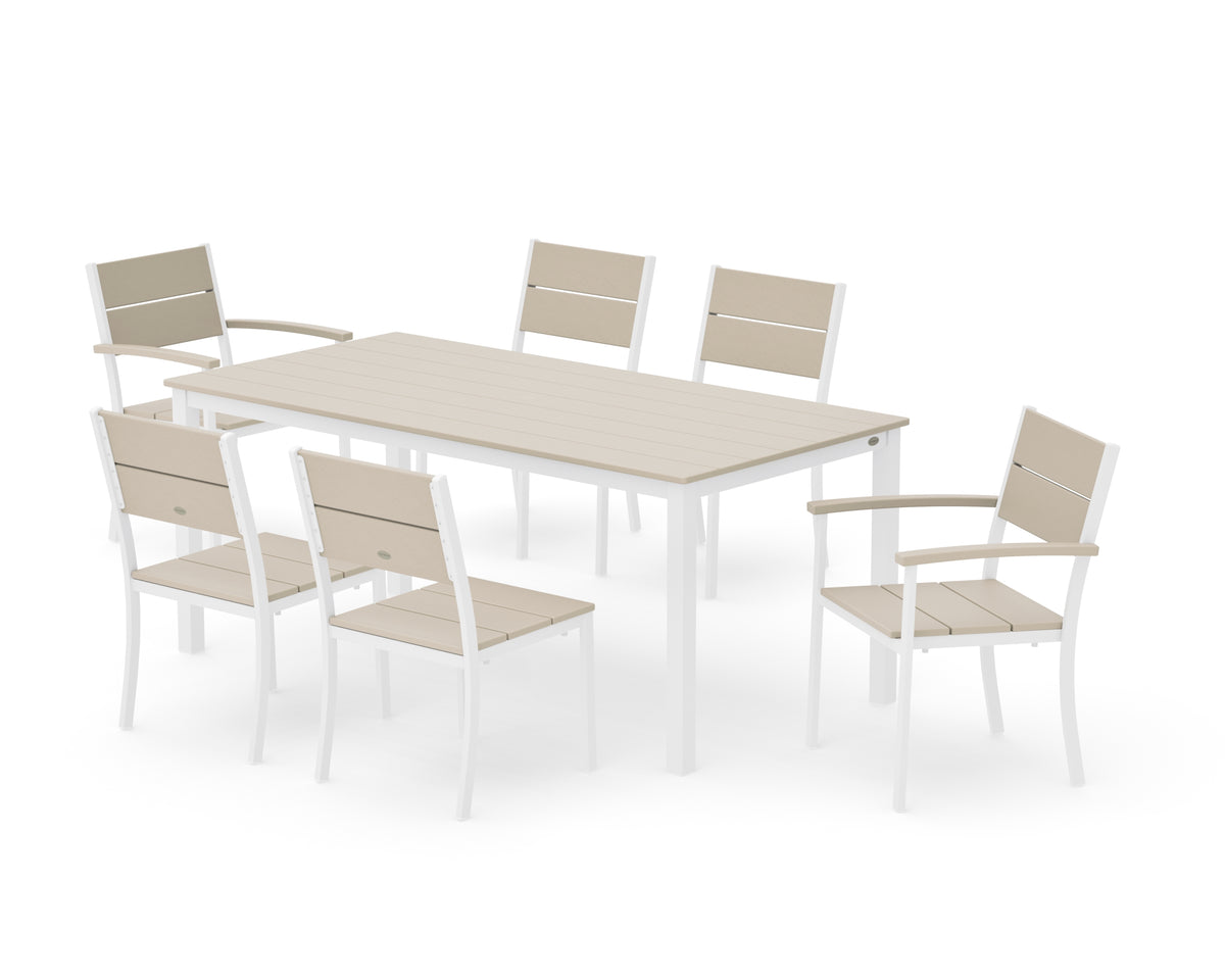 POLYWOOD Main Street 7-Piece Dining Set with Main Street 36" x 72" Dining Table in White / Sand