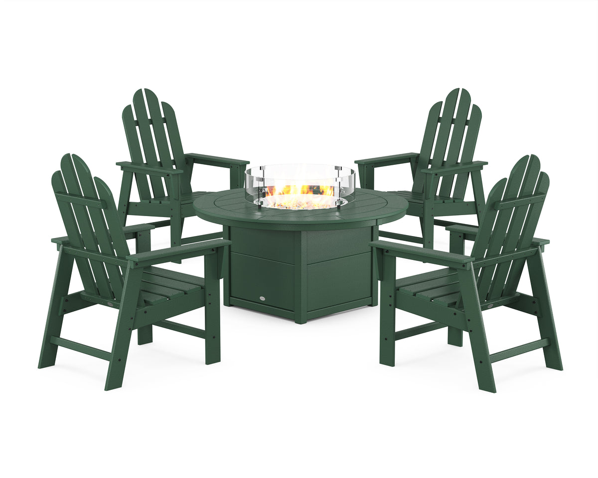 POLYWOOD Long Island 4-Piece Upright Adirondack Conversation Set with Fire Pit Table in Green