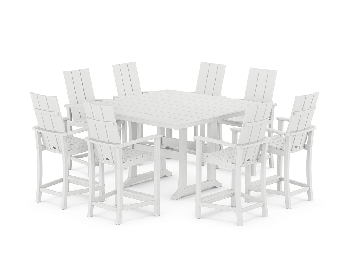 POLYWOOD Modern Adirondack 9-Piece Farmhouse Trestle Counter Set in White