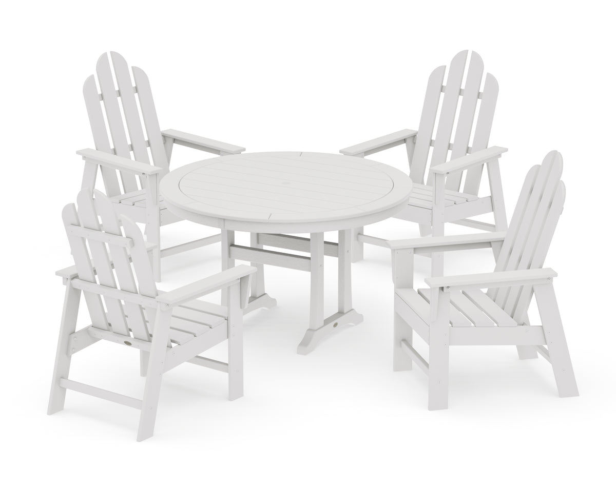POLYWOOD Long Island 5-Piece Round Dining Set with Trestle Legs in Vintage White