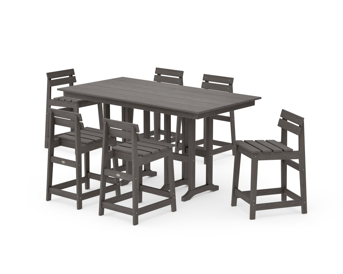 POLYWOOD Modern Studio Plaza Lowback Counter Chair 7-Piece Set in Driftwood