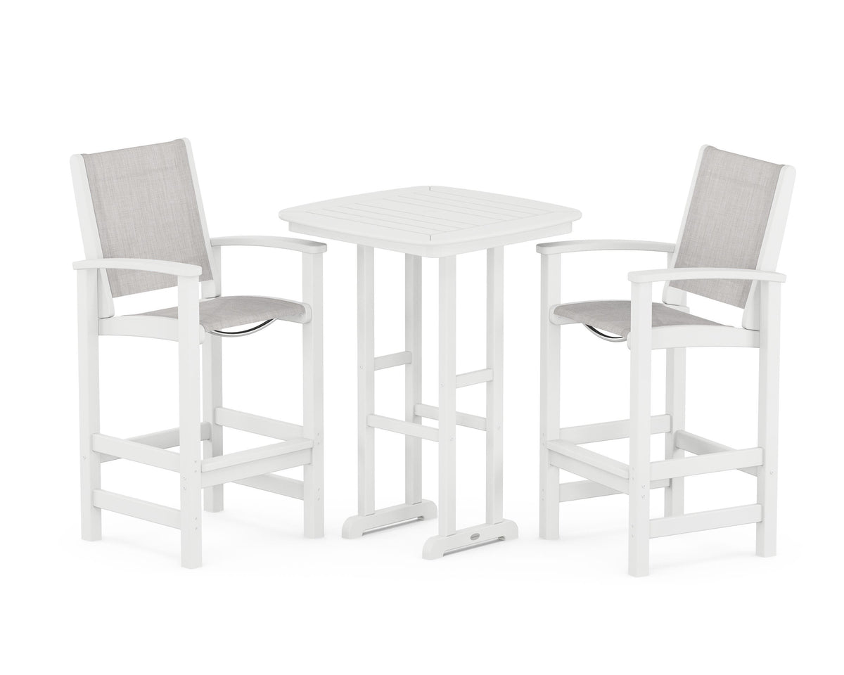 POLYWOOD Coastal 3-Piece Bar Set in White / Parchment