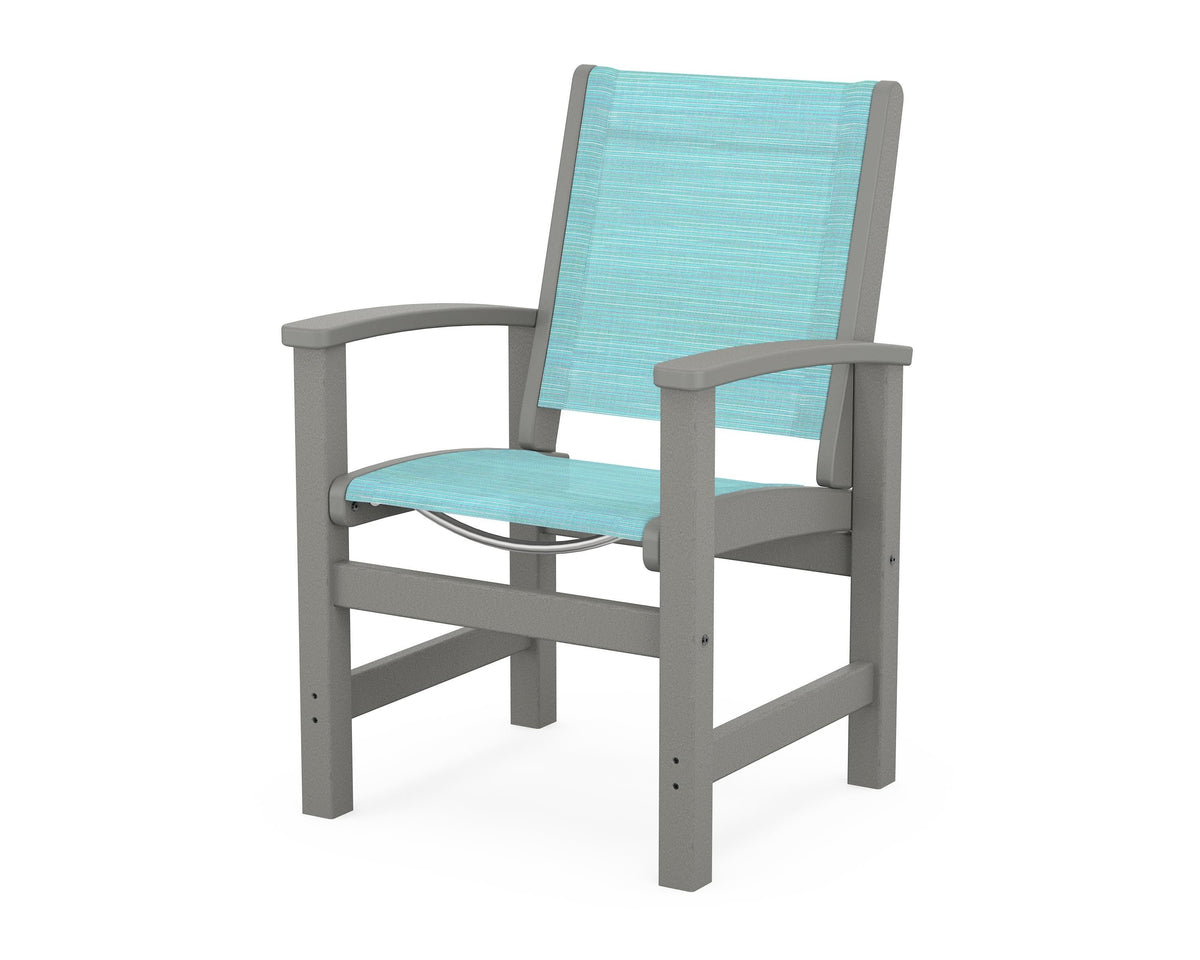 POLYWOOD Coastal Dining Chair in Slate Grey / Dupioni Aquamarine