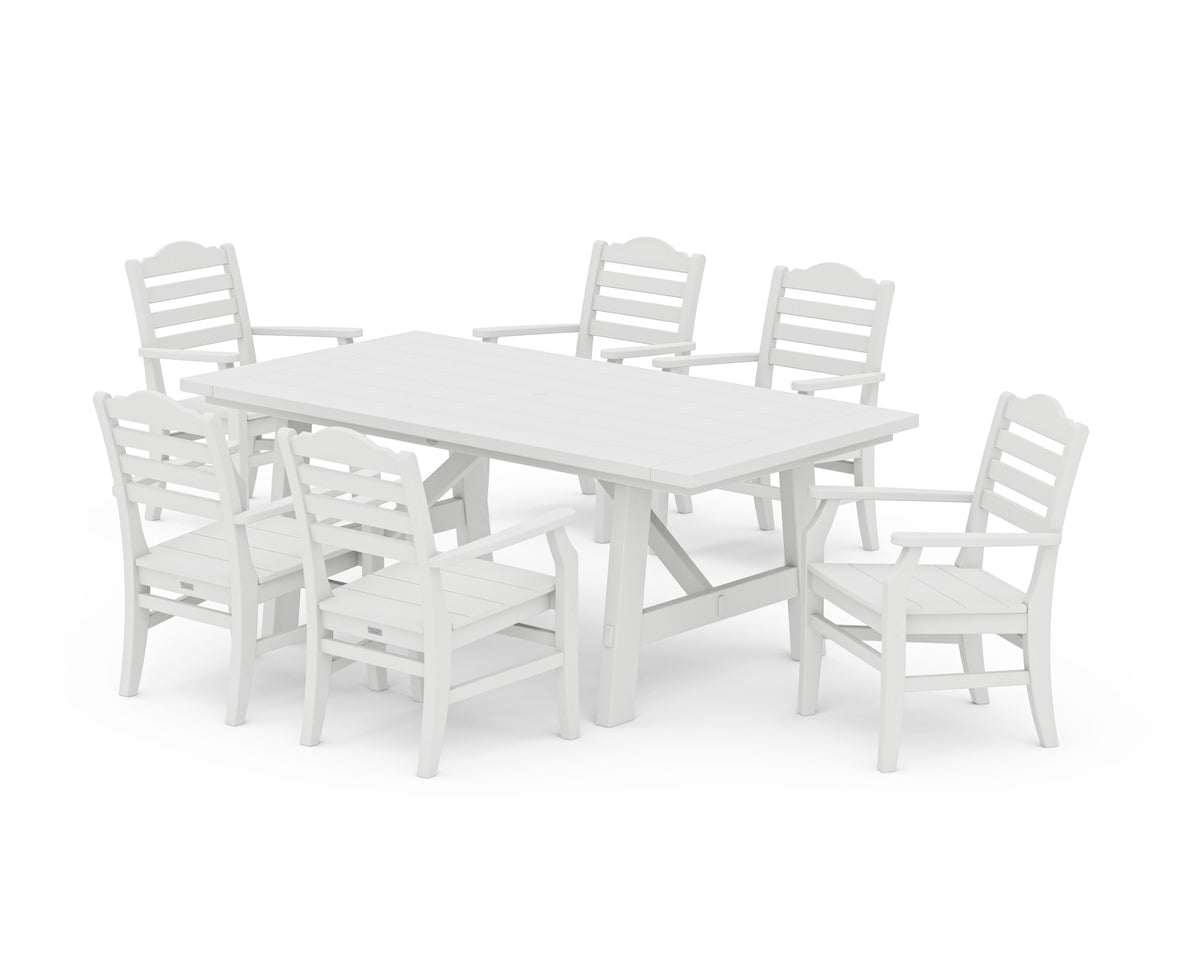 POLYWOOD Savannah Arm Chair 7-Piece Rustic Farmhouse Dining Set in Vintage White