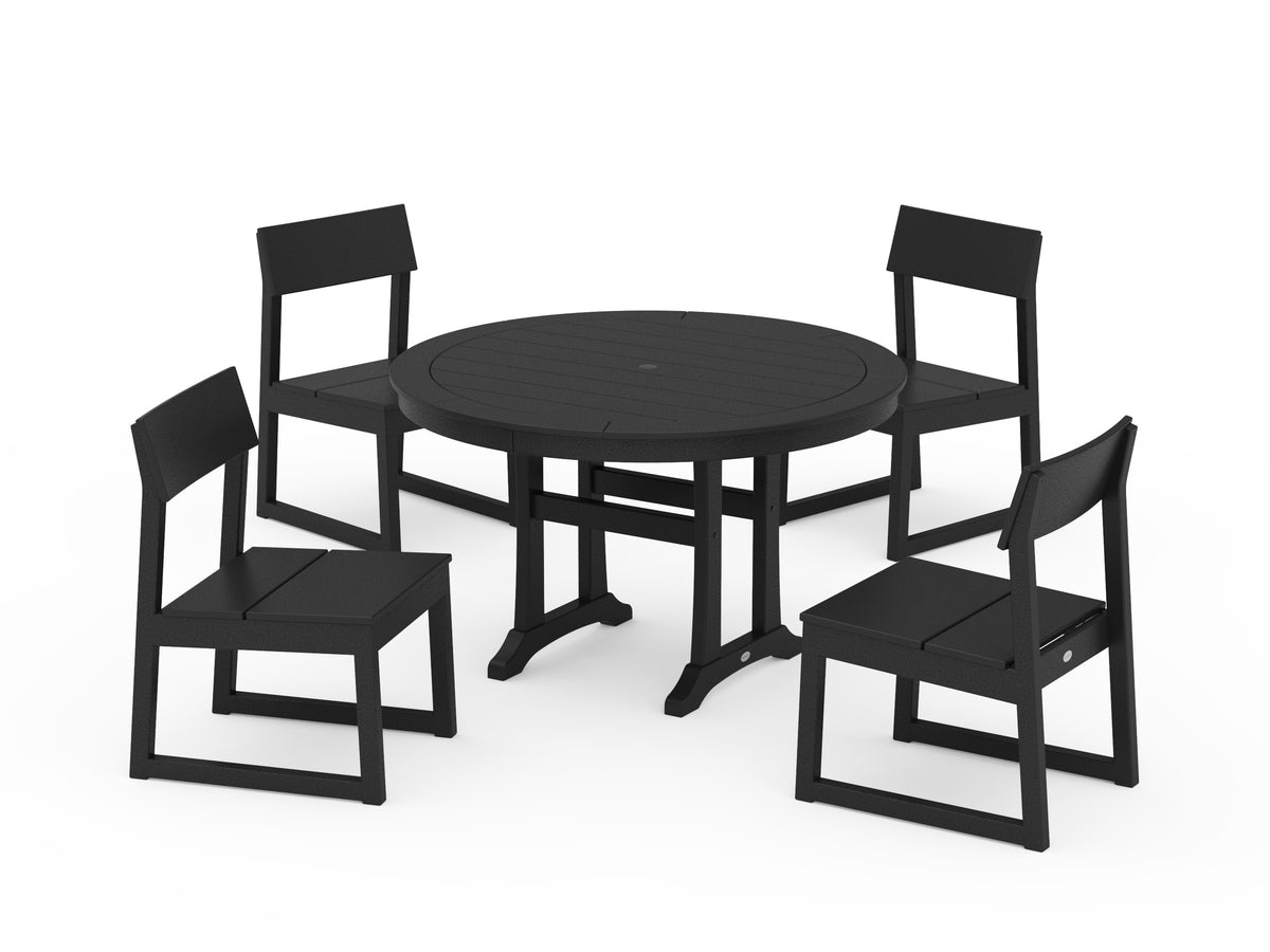 POLYWOOD EDGE Side Chair 5-Piece Round Dining Set with Trestle Legs in Black