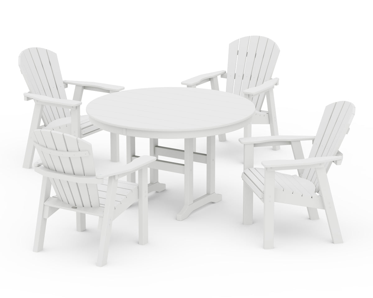 POLYWOOD Seashell 5-Piece Round Farmhouse Dining Set in White