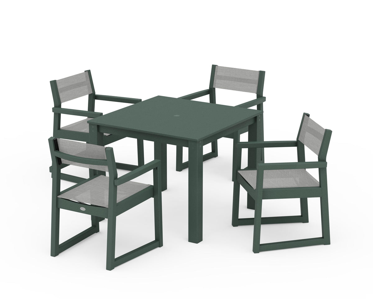 POLYWOOD EDGE Sling Arm Chair 5-Piece Parsons Dining Set in Green / Metallic