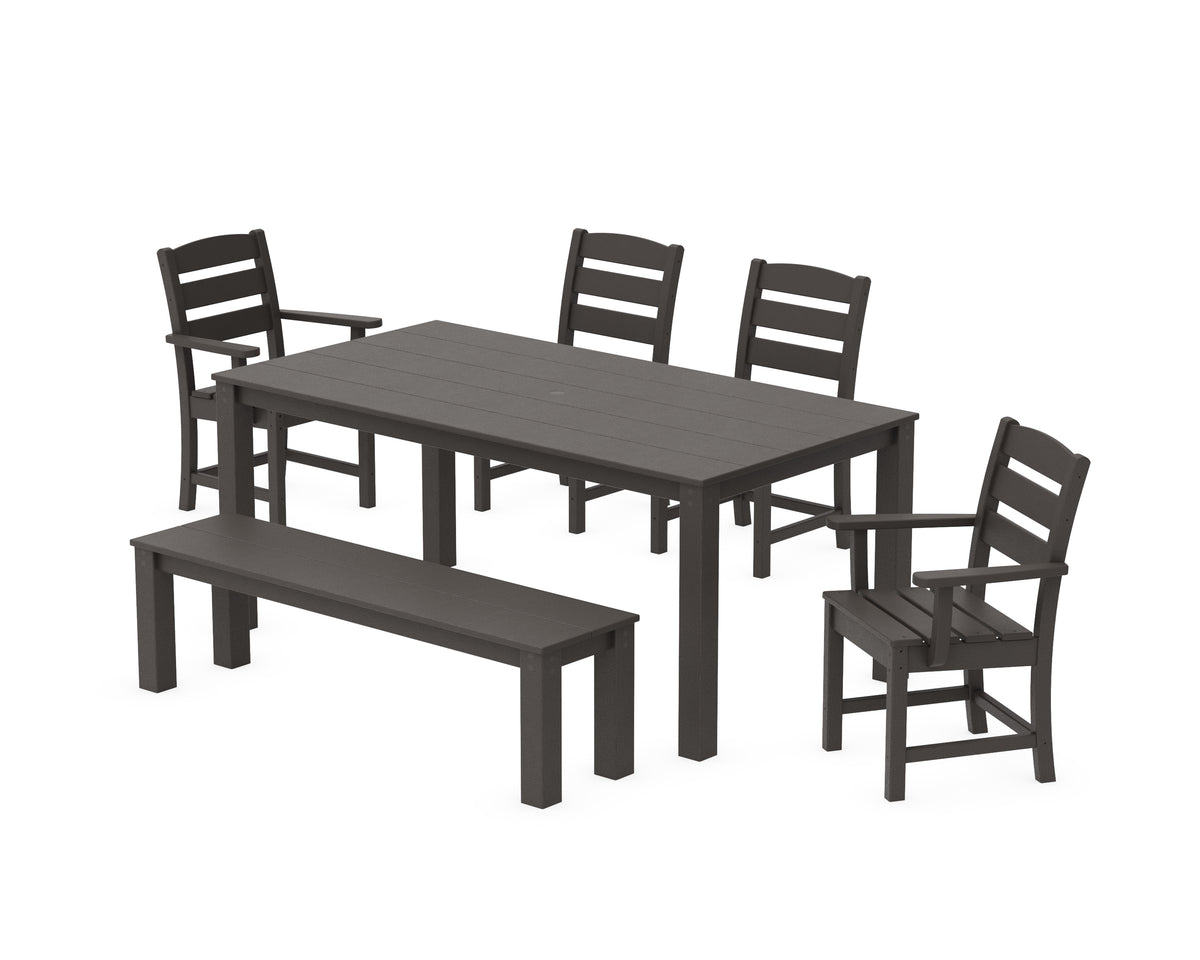 POLYWOOD Lakeside 6-Piece Parsons Dining Set with Bench with Lakeside Dining Side Chair in Vintage Coffee