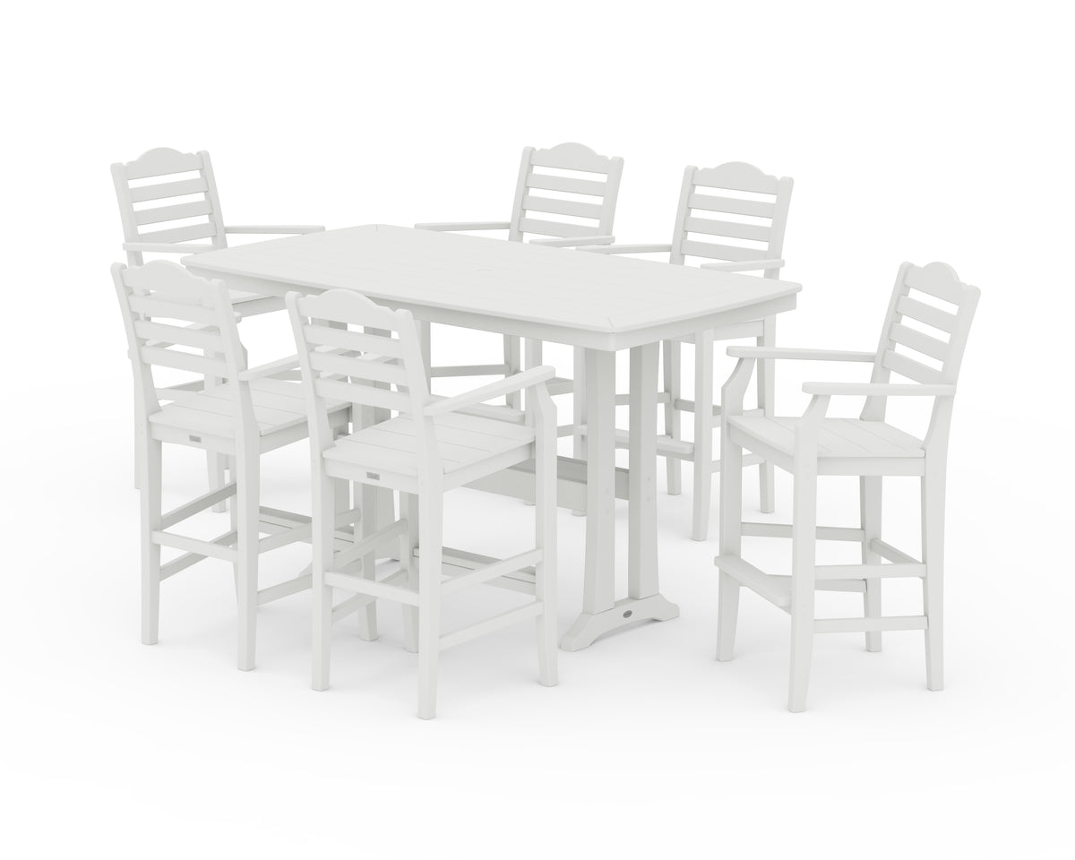 POLYWOOD Savannah Arm Chair 7-Piece Bar Set with Trestle Legs in Vintage White