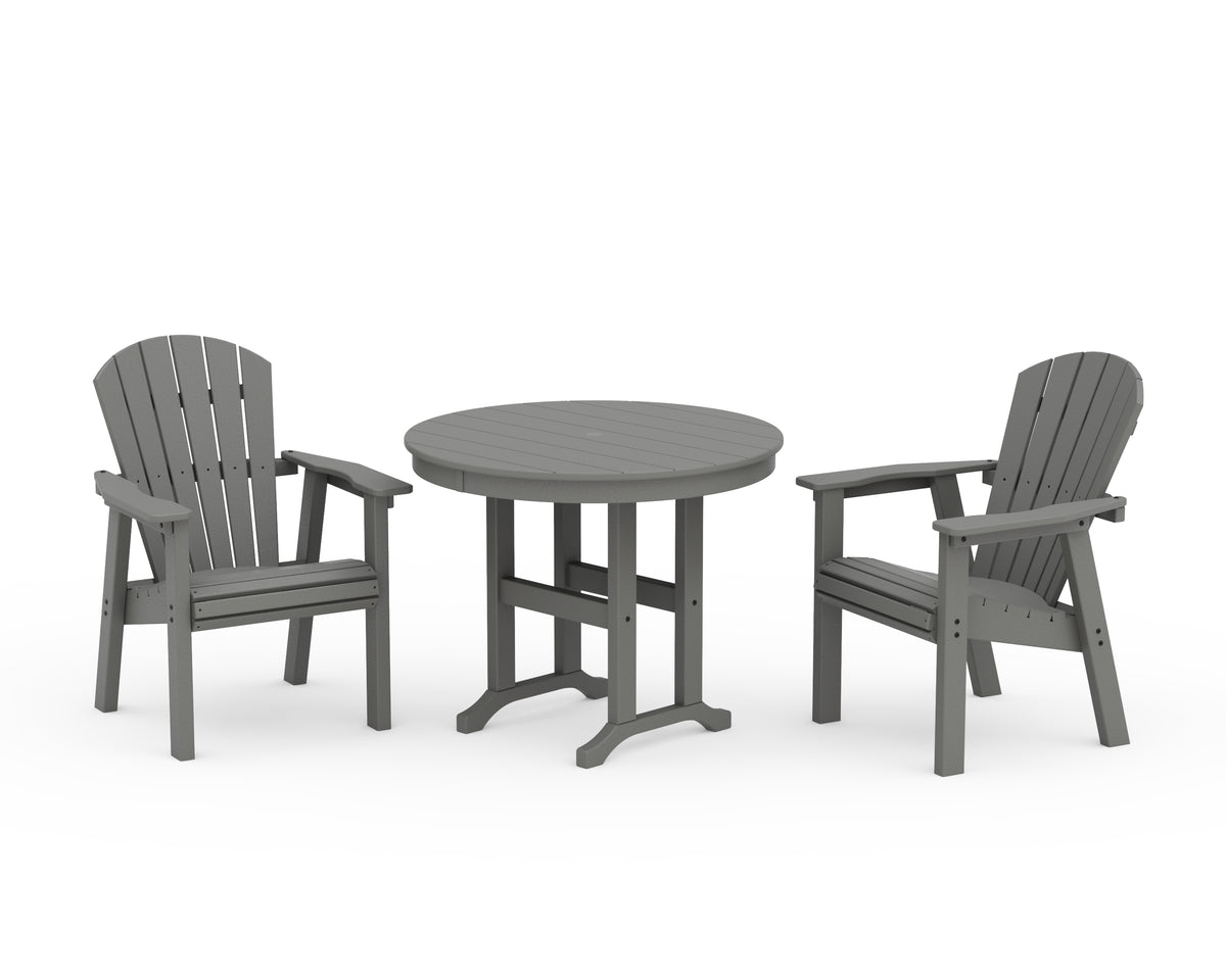 POLYWOOD Seashell 3-Piece Round Farmhouse Dining Set in Slate Grey