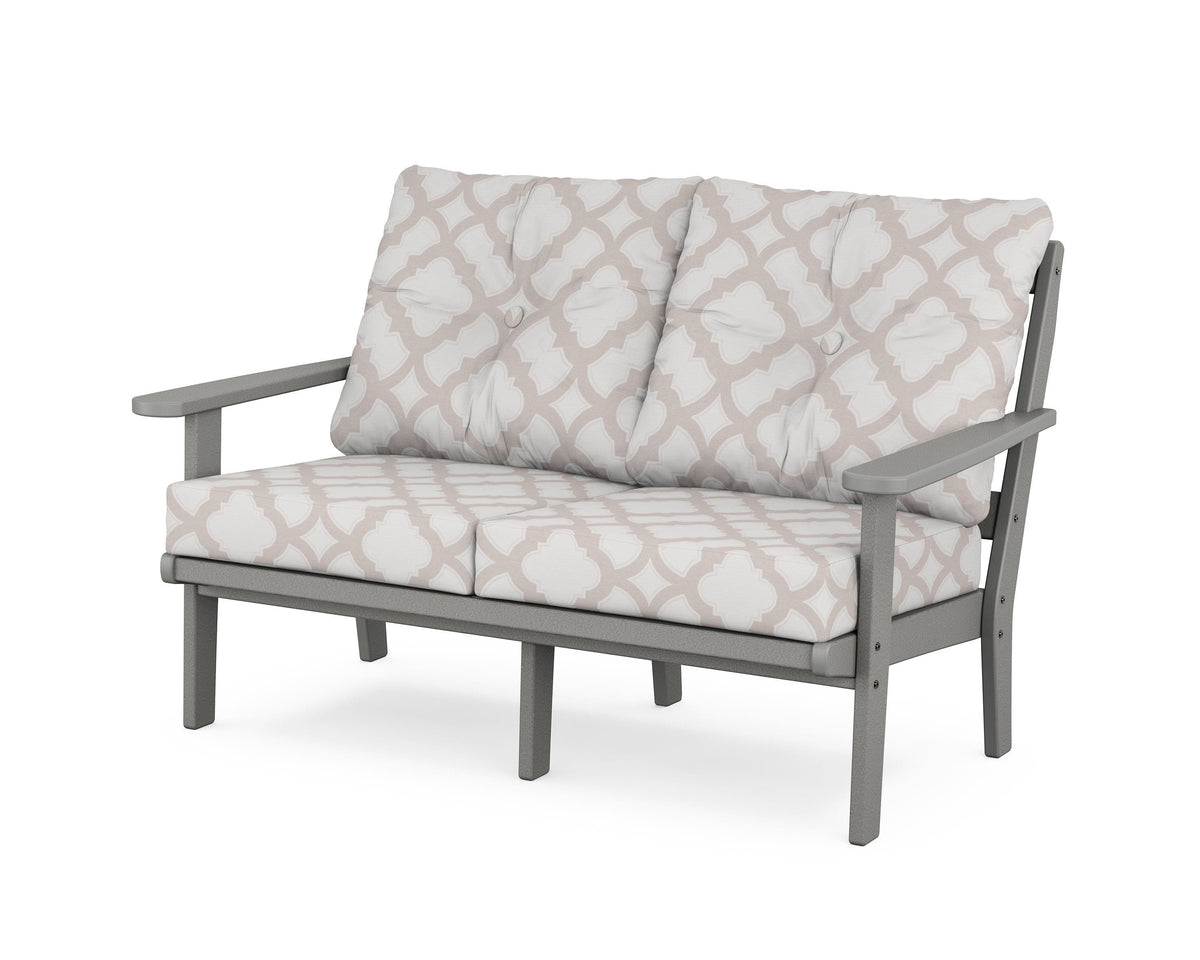 POLYWOOD Mission Deep Seating Loveseat in Slate Grey / Trellis Dune Burlap