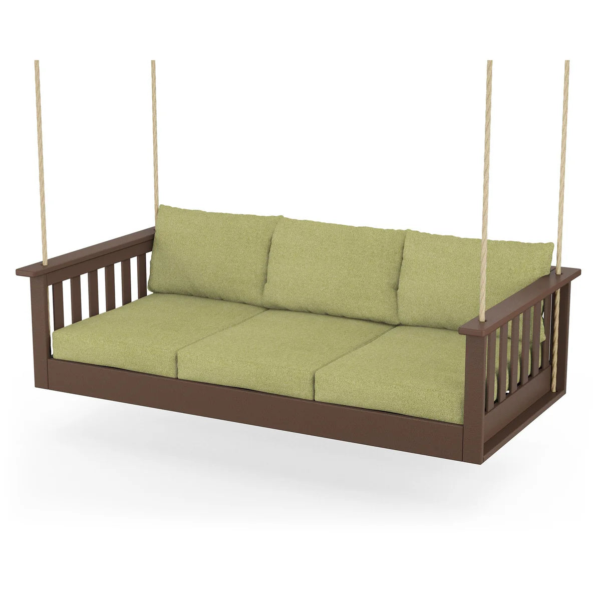 POLYWOOD Vineyard Daybed Swing in Mahogany / Chartreuse Boucle